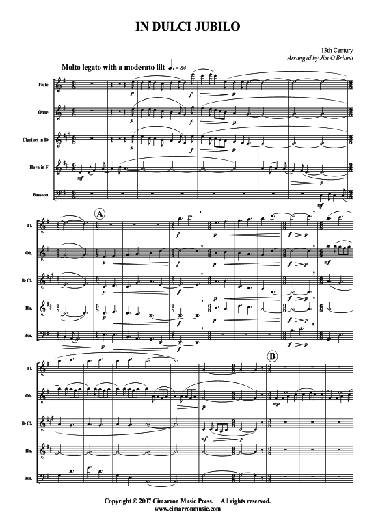 In Dulci Jubilo (Holzbl auml ser-Quintett) (Quintett (Holzbl ser)) von Weihnachten (arr. Jim O Briantt)