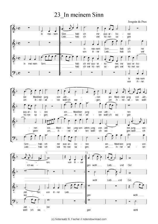 In meinem Sinn (Gemischter Chor) (Gemischter Chor) von Josquin de Pres (1450-1521)