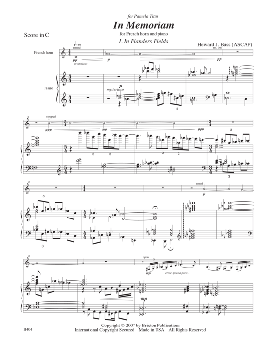 In Memoriam (Horn und Klavier) (Klavier  Horn) von Howard J. Buss