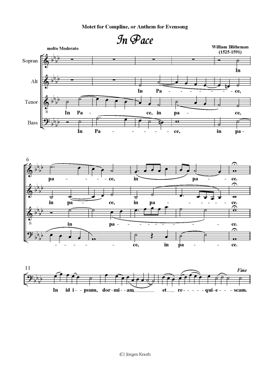 In Pace (Motet for Compline or Anthem for Evensong) (Gemischter Chor) (Gemischter Chor) von William Blitheman(1525-1591)