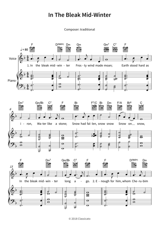 In The Bleak Mid-Winter (Gesang + Klavier Gitarre) (Klavier  Gesang) von traditional