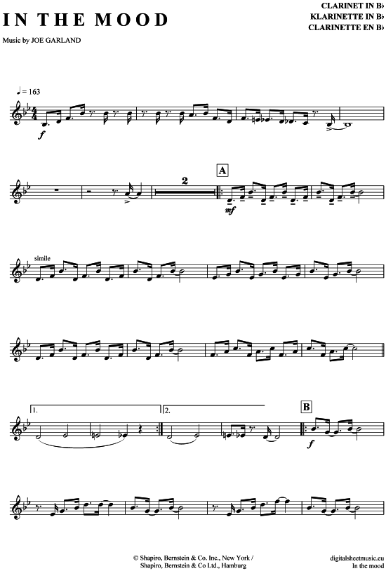 In the mood (Klarinette in B) (Klarinette) von Glenn Miller (mit Original-Solos)