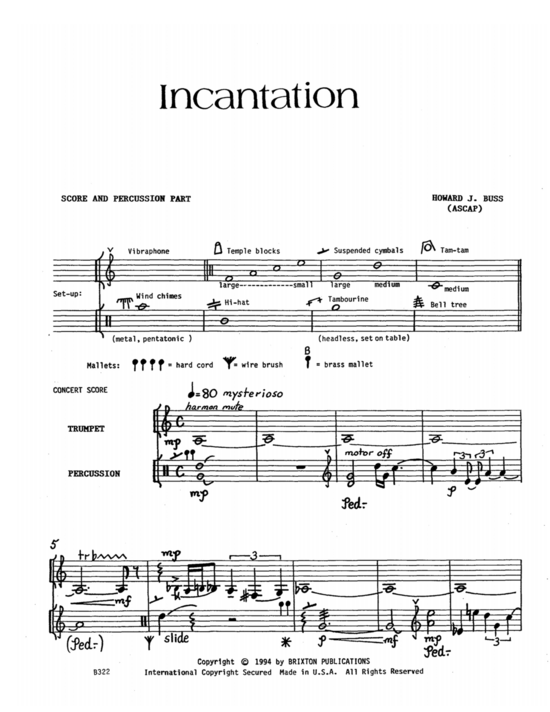 Incantation (Trompete und ein Schlagzeug) (Duett (Melodiestimme  Percussion)) von Howard J. Buss 