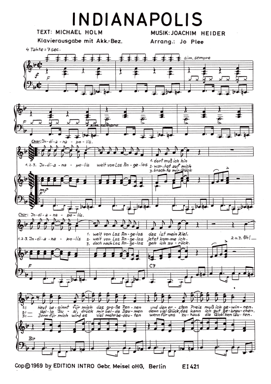 Indianapolis (Klavier + Gesang) (Klavier Gesang  Gitarre) von Howard Carpendale