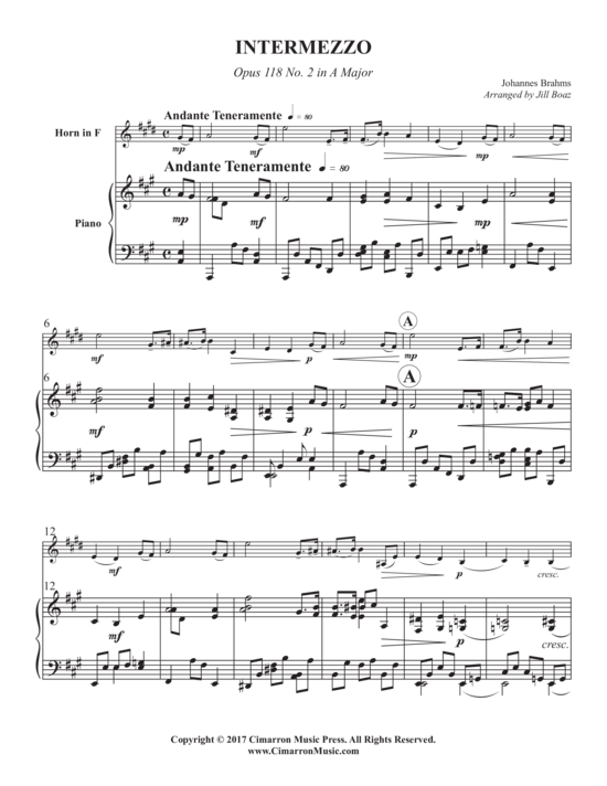 Intermezzo (Horn in F + Klavier) (Klavier  Horn) von Johannes Brahms
