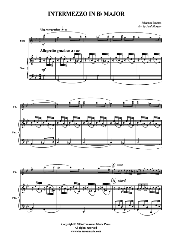 Intermezzo in B-Dur (Querfl ouml te + Klavier) (Klavier  Querfl te) von Johannes Brahms