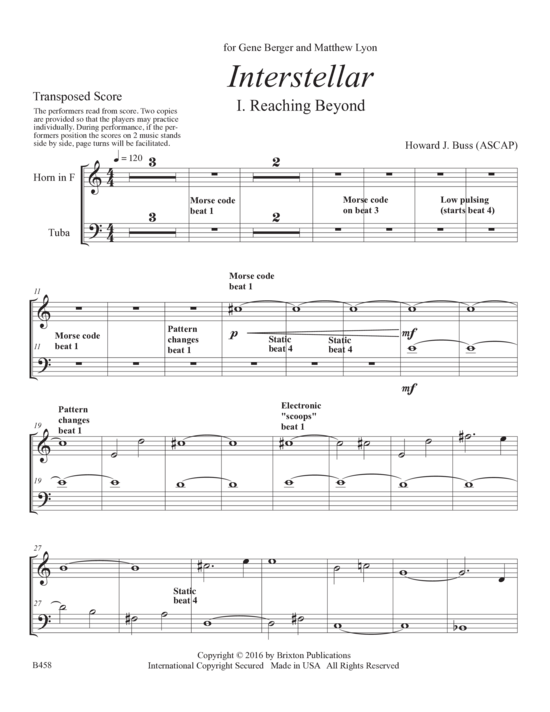 Interstellar (Horn Tuba und elektronische Aufzeichnung) (Melodieinstrument  Aufnahme) von Howard J. Buss