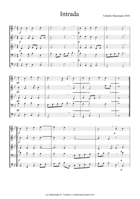 Intrada B-Dur (Quintett Bl ser klingend) (Posaunenchor) von Valentin Hausmann 1604