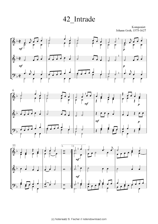 Intrade (Quartett in C) (Quartett (4 St.)) von Johann Groh 1575-1627