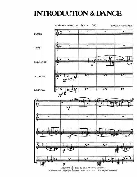 Introduction and Dance (Fl te Oboe Klarinette Horn und Fagott) (Quintett (Holzbl ser)) von Edward Troupin