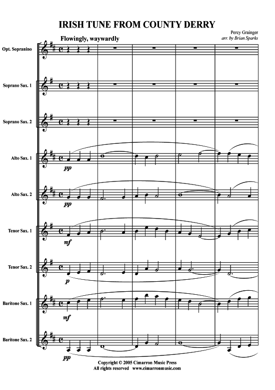Irische Melodie aus County Derry (Saxophon-Ensemble) (Ensemble (Holzbl ser)) von Percy Grainger