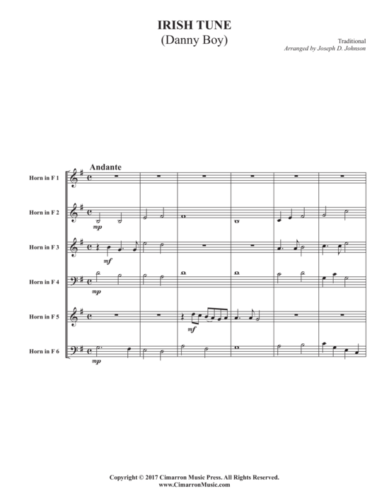 Irish Tune (Danny Boy) (Horn Ensemble 1-6 H ouml rner in F) (Ensemble (Blechbl ser)) von Arr. Joseph Johnson