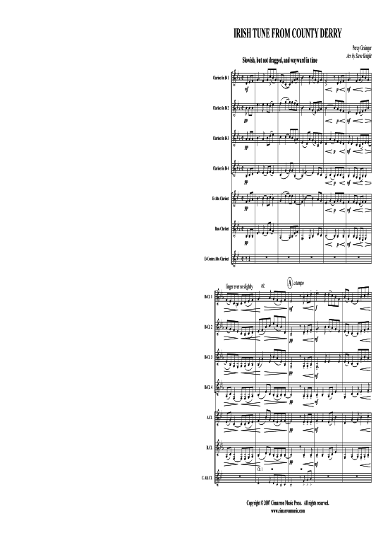 Irish Tune From County Derry (Klarinetten-Chor) (Ensemble (Holzbl ser)) von Percy Grainger