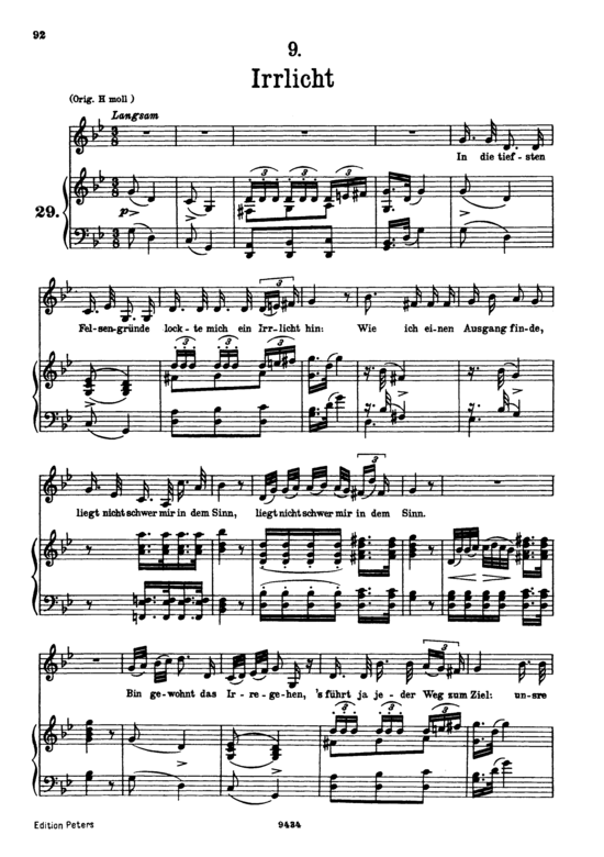 Irrlicht D.911-9 (Winterreise) (Gesang tief + Klavier) (Klavier  Gesang tief) von Franz Schubert