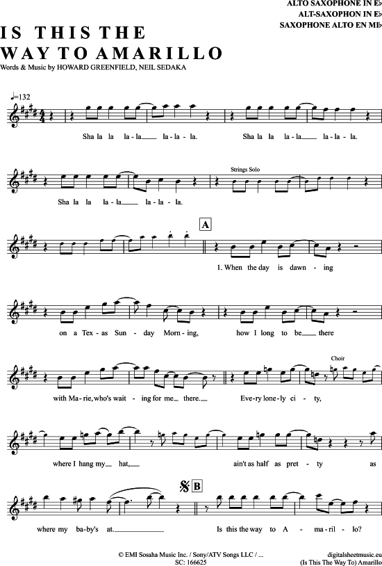 Is This The Way To Amarillo (Alt-Sax) (Alt Saxophon) von Hermes House Band Tony Christie