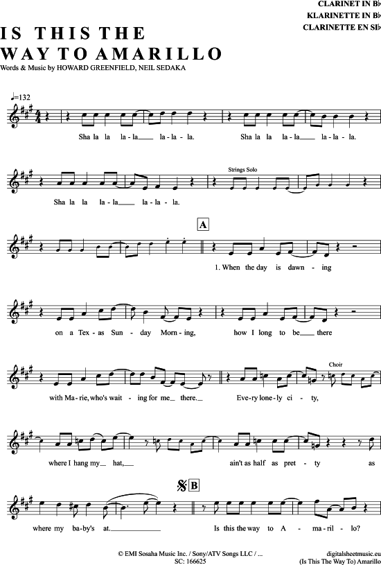 Is This The Way To Amarillo (Klarinette in B) (Klarinette) von Hermes House Band Tony Christie