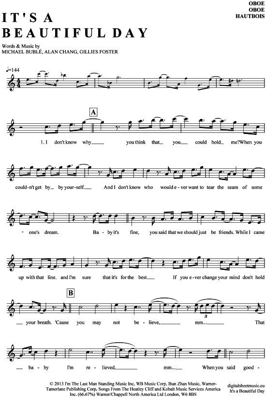 It acute s a beautiful day (Oboe) (Oboe Fagott) von Michael Buble
