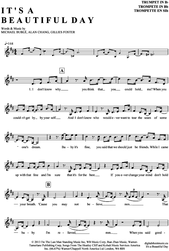 It acute s a beautiful day (Trompete in B) (Trompete) von Michael Buble