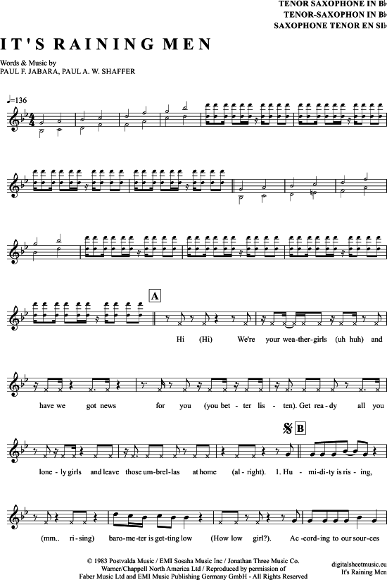 It acute s raining men (Tenor-Sax) (Tenor Saxophon) von Weather Girls