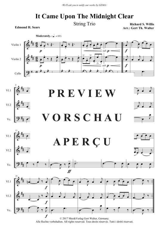 It Came Upon The Midnight Clear (2x Violine Cello) (Trio (Streicher)) von Richard S. Willis