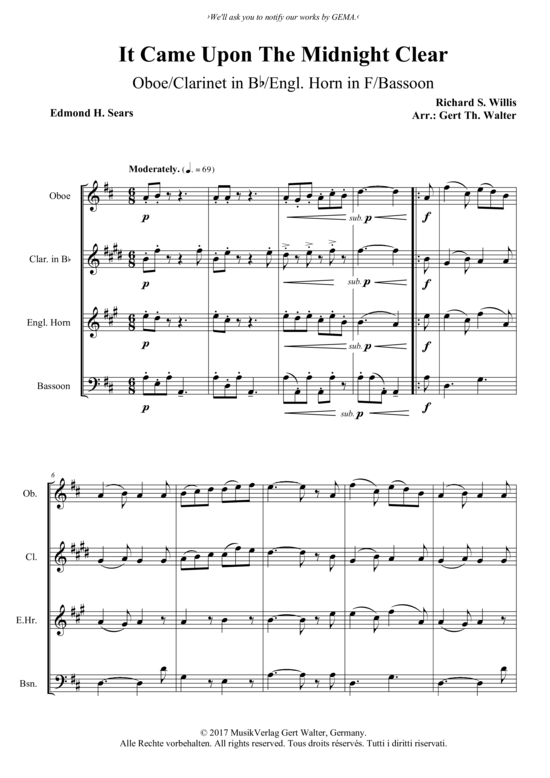 It Came Upon The Midnight Clear (Oboe Klarinette Englischhorn Fagott) (Quartett (Holzbl ser)) von Richard S. Willis