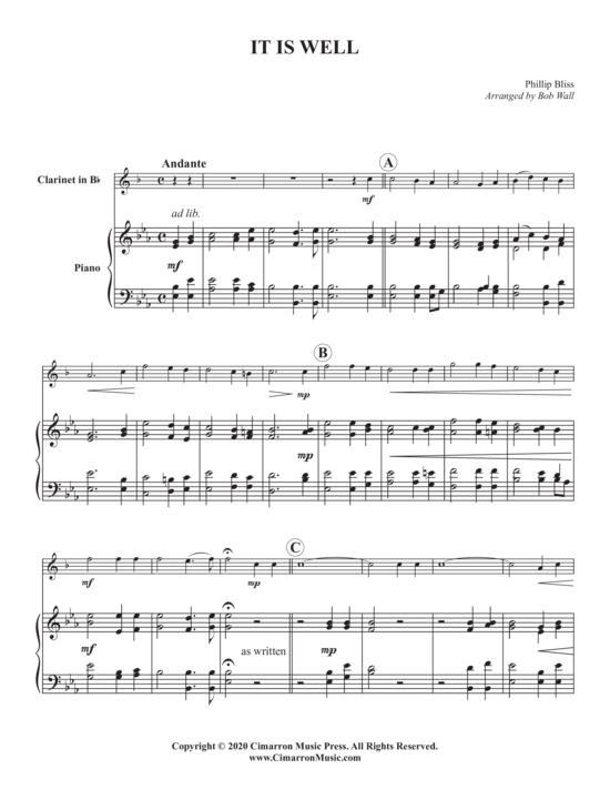 It is Well (Klarinette in B + Klavier) (Klavier  Klarinette) von Phillip Bliss