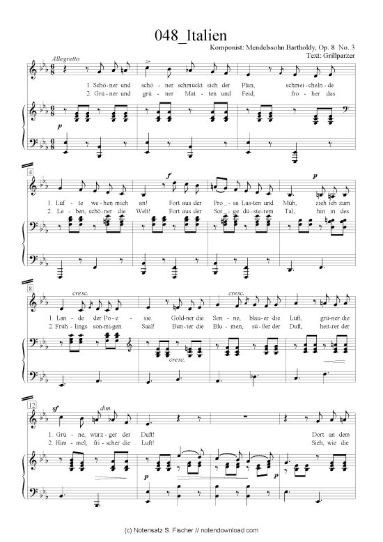 Italien (Klavier + Gesang) (Klavier  Gesang) von Felix Mendelssohn Bartholdy (1809-1947)
