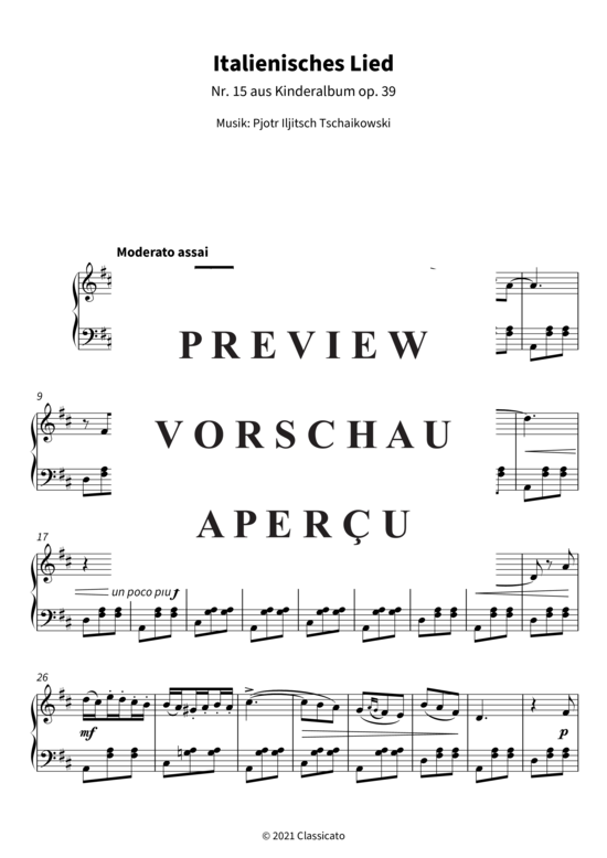 Italienisches Lied - Nr. 15 aus Kinderalbum op. 39 (Klavier Solo) (Klavier Solo) von Pjotr Iljitsch Tschaikowski