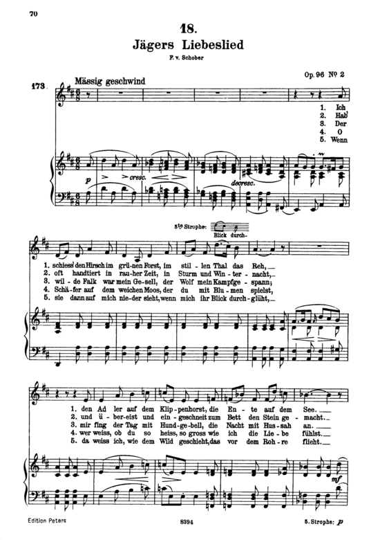 J auml gers Liebeslied D.909 (Gesang hoch + Klavier) (Klavier  Gesang hoch) von Schubert Franz