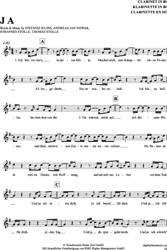 Ja (Klarinette in B) (Klarinette) von Silbermond
