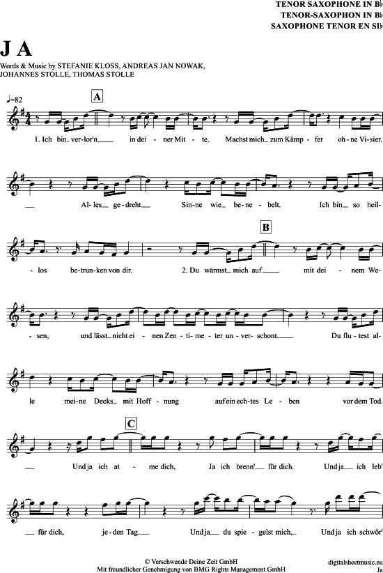 Ja (Tenor-Sax) (Tenor Saxophon) von Silbermond