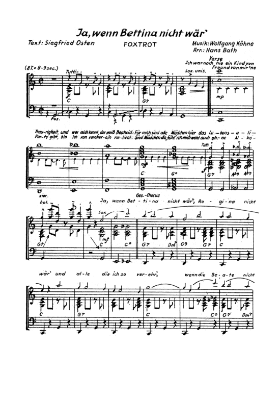Ja wenn Bettina nicht w auml r (Klavier Solo mit unterlegtem Text) (Klavier Solo) von 1965
