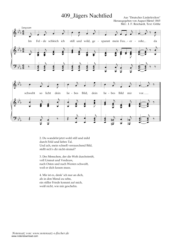 J gers Nachtlied (Klavier + Gesang) (Klavier  Gesang) von Johann Friedrich Reichardt