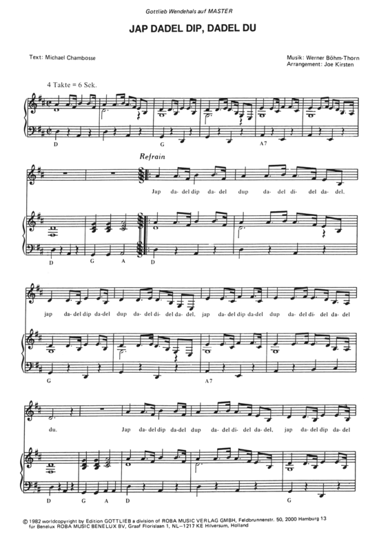 Jap Dadel Dip Dadel Du (Klavier + Gesang) (Klavier Gesang  Gitarre) von Gottlieb Wendehals