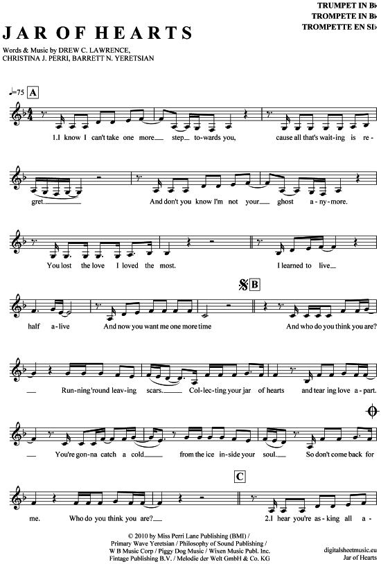 Jar of hearts (Trompete in B) (Trompete) von Christina Perri