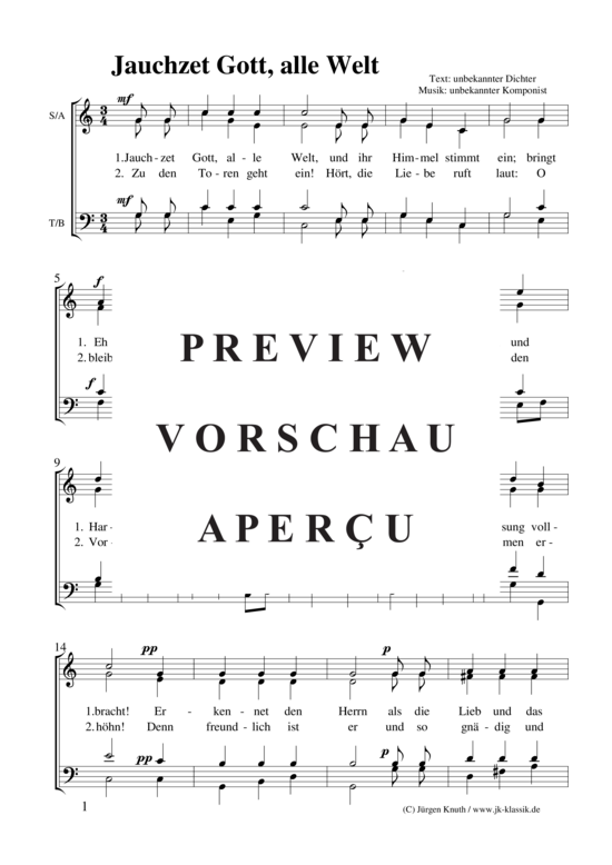 Jauchzet Gott alle Welt (Gemischter Chor) (Gemischter Chor) von Unbekannt