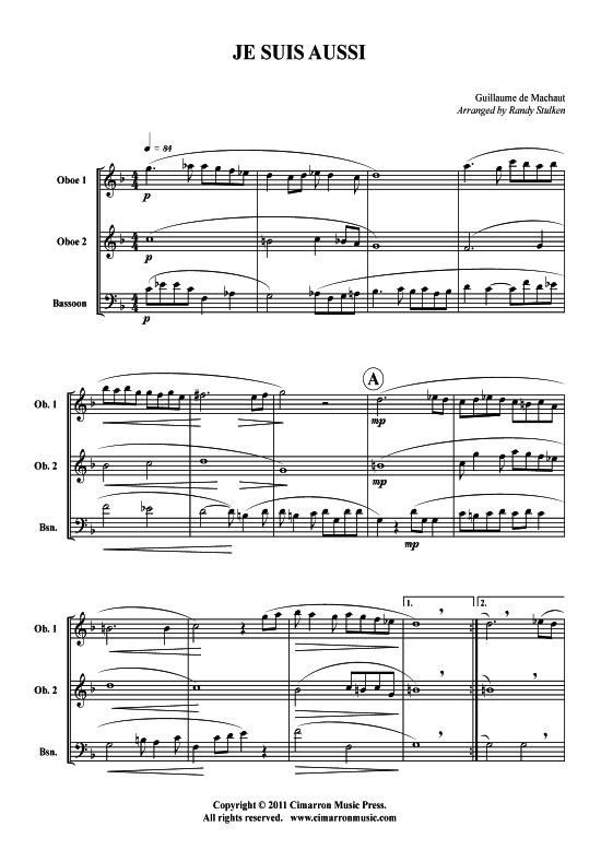 Je Suis Aussi (2x Oboe Fagott) (Trio (Holzbl ser)) von Guillaume de Machaut