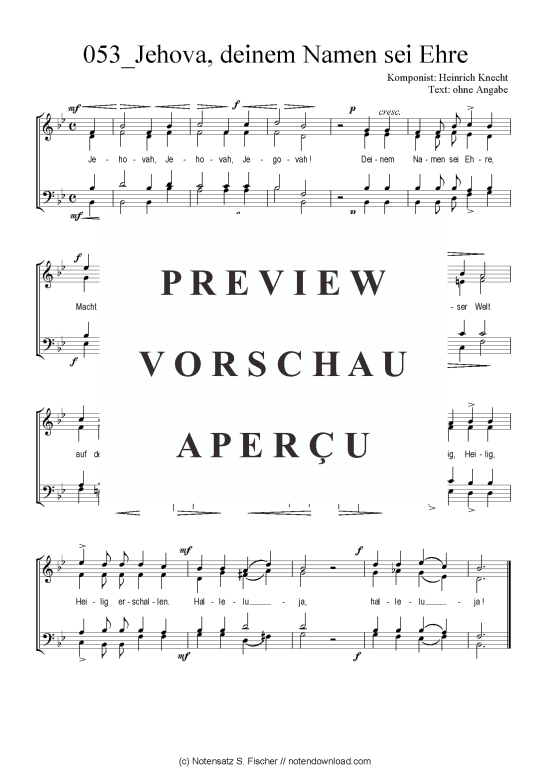 Jehova deinem Namen sei Ehre (Gemischter Chor) (Gemischter Chor) von Heinrich Knecht 