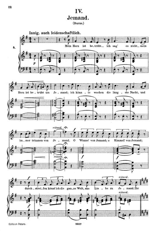 Jemand Op.25 No.4 (Gesang hoch + Klavier) (Klavier  Gesang hoch) von Robert Schumann