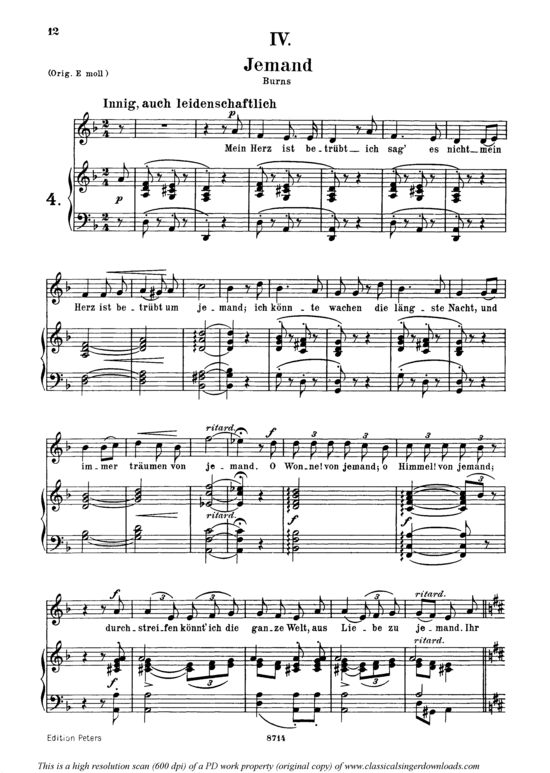 Jemand Op.25 No.4 (Gesang mittel + Klavier) (Klavier  Gesang mittel) von Robert Schumann