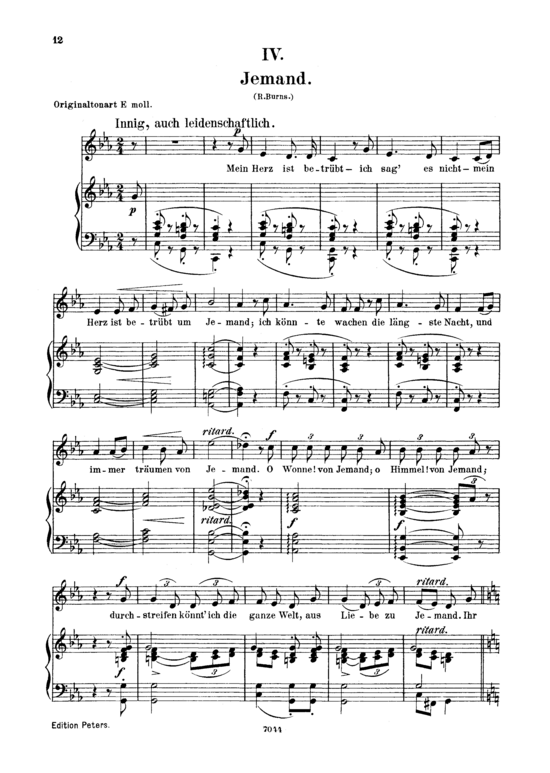 Jemand Op.25 No.4 (Gesang tief + Klavier) (Klavier  Gesang tief) von Robert Schumann