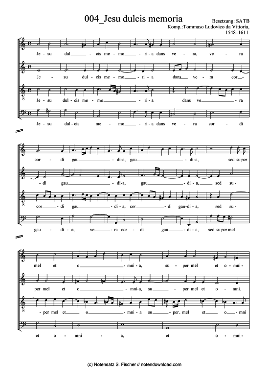 Jesu dulcis memoria (Gemischter Chor) (Gemischter Chor) von Tommaso Ludovico da Vittoria 1548  1611 