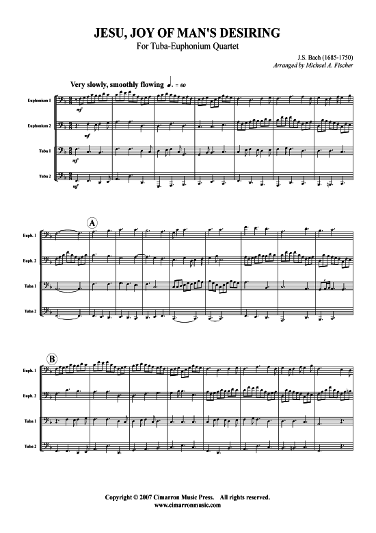Jesu Joy of Man s Desiring (Tuba Quartett 2x Bariton 2xTuba) (Quartett (Tuba)) von J. S. Bach