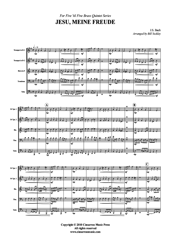 Jesu Meine Freude (Blechbl auml serquintett) (Quintett (Blech Brass)) von J. S. Bach
