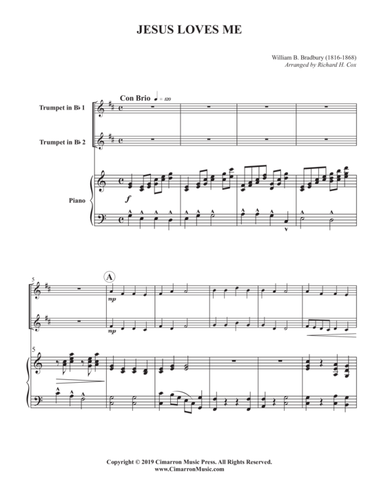 Jesus Loves Me (2x Posaune + Klavier) (Klavier  Posaune) von William D. Bradury