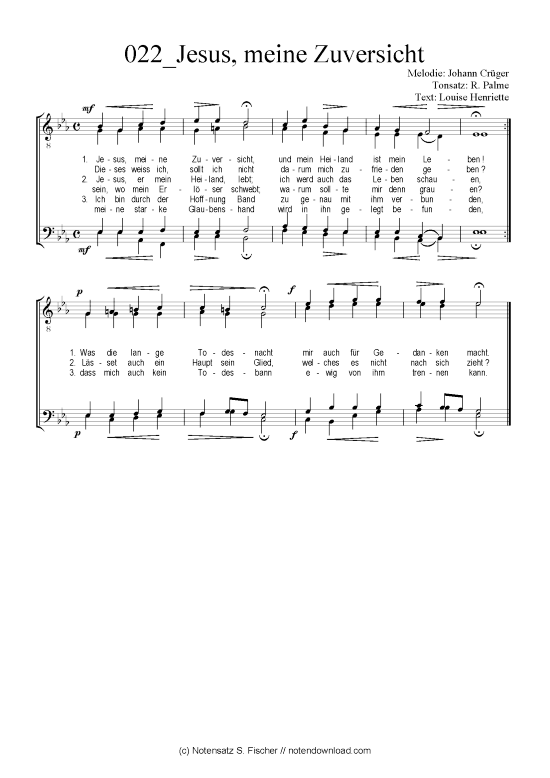 Jesus meine Zuversicht (M nnerchor) (M nnerchor) von Johann Cr ger Tonsatz R. Palme  Louise Henriette