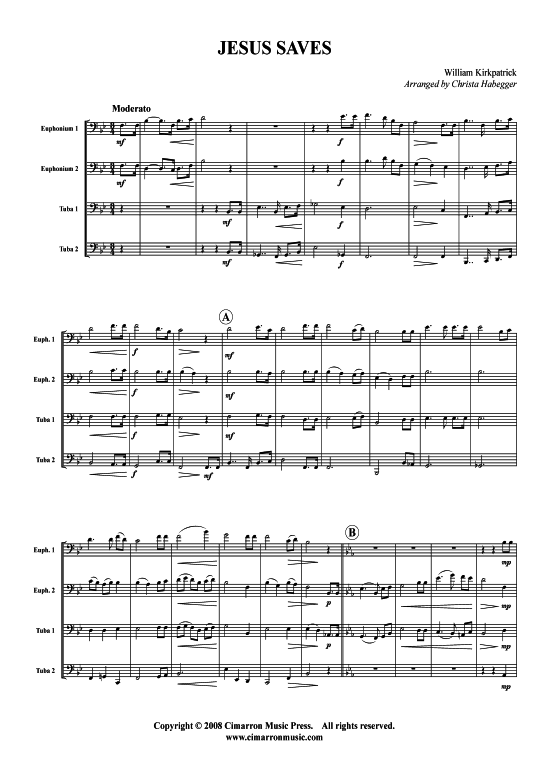 Jesus Saves (Tuba Quartett 2x Bariton 2xTuba) (Quartett (Tuba)) von William Kirkpatrick