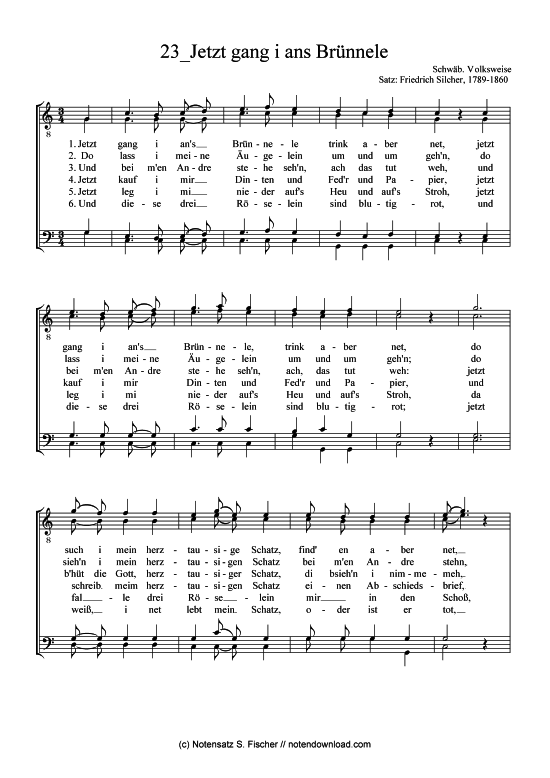 Jetzt gang i ans Br nnele (M nnerchor) (M nnerchor) von Friedrich Silcher (1789-1860)