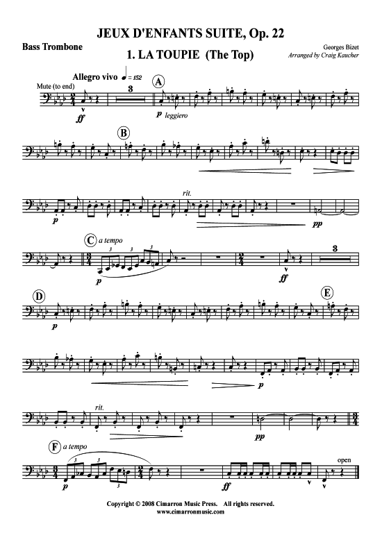 Jeux d Enfants Suite 4 S auml tze (Posaunen-Quartett) (Quartett (Posaune)) von Georges Bizet (op. 22)