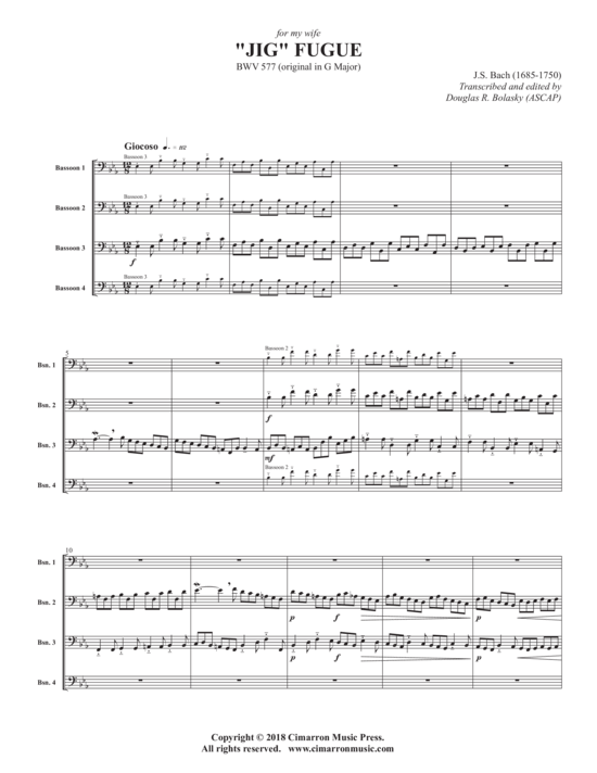 Jig Fugue (Fagott Quartett) (Quartett (Fagott)) von Johann Sebastian Bach
